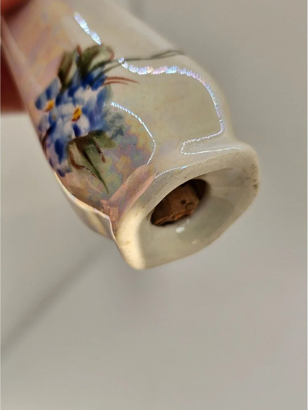 Vintage Lusterware Salt & Pepper Shaker | Hand-Painted Blue Forget-Me-Not Floral